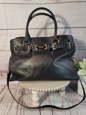 Michael Kors Hamilton Large Satchel – Black Pebbled Leather w/ Gold Hardware
